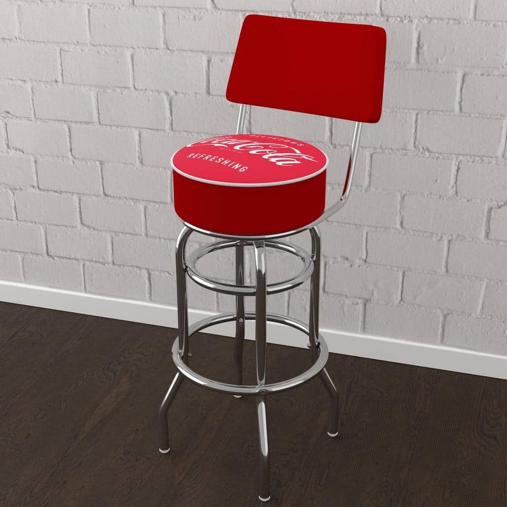 Coca-Cola Vintage 31 in. Red Low Back Metal Bar Stool with Vinyl Seat