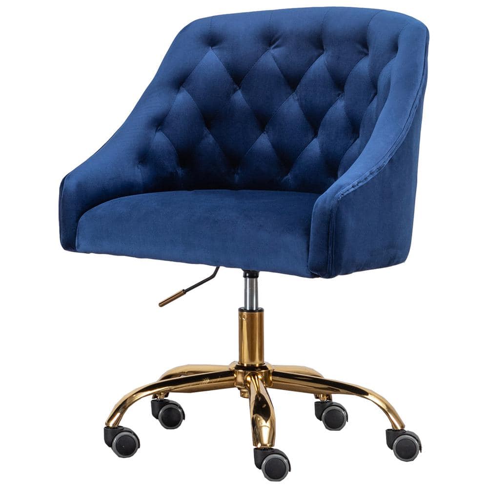 Best Master Furniture Dulce Blue Velvet Swivel Task Chair with Gold Base