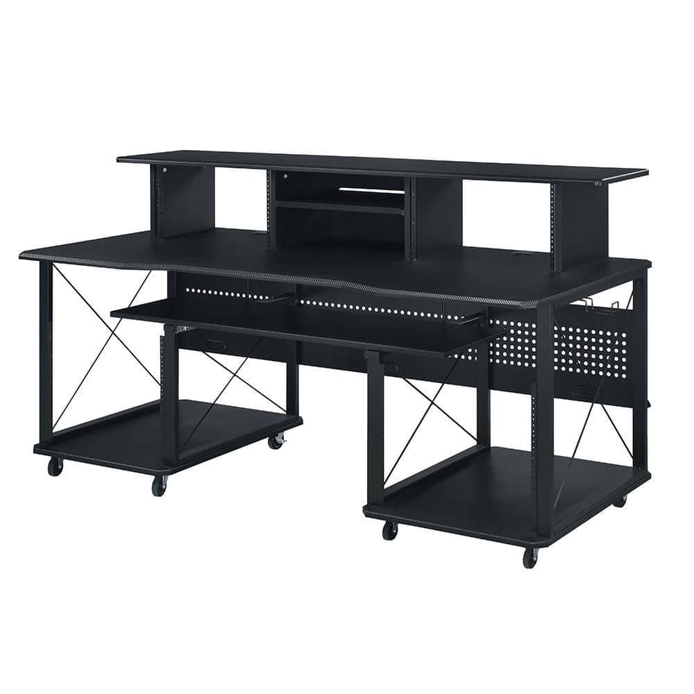 Acme Furniture Megara 30 in. Rectangular Black Finish Metal Computer Desk with Keyboard Tray, Shelves and Casters