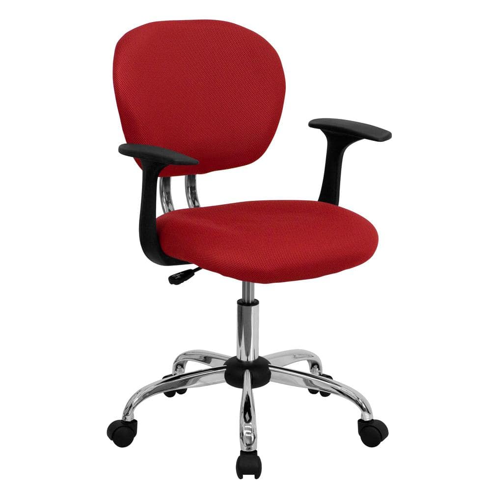 Flash Furniture Mid-Back Red Mesh Swivel Task Chair with Chrome Base and Arms