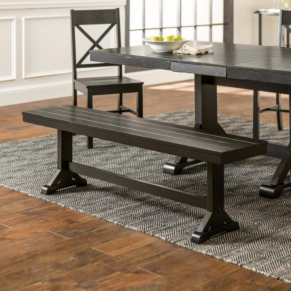 Walker Edison Furniture Company 60" Traditional Wood Trestle Dining Bench - Antique Black