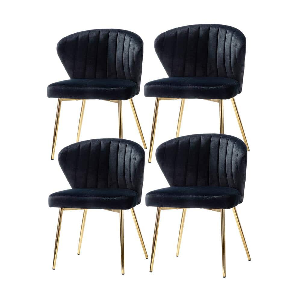 JAYDEN CREATION Olinto Modern Black Velvet Channel Tufted Side Chair with Metal Legs (Set of 4)