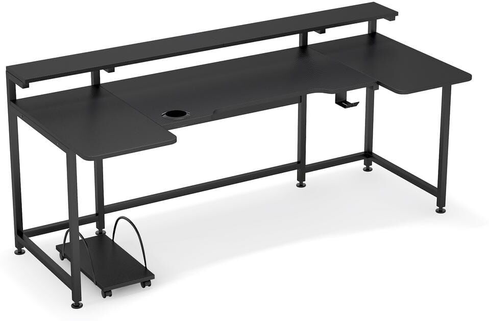 Tribesigns George 74.8 in. Retangular Black Wood and Metal Computer Gaming Desk with Monitor Stand Shelf, CPU stand