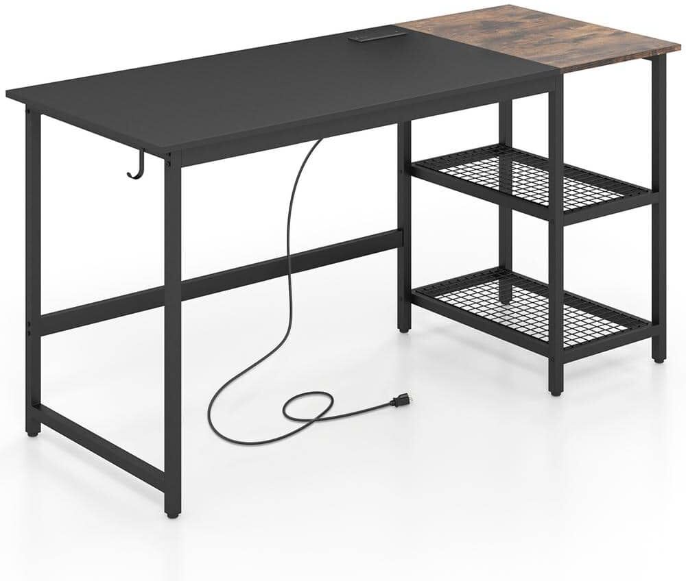 Costway 59 in. Rectangular Black Wood Home Office Computer Desk Study Laptop Table Detachable Shelf