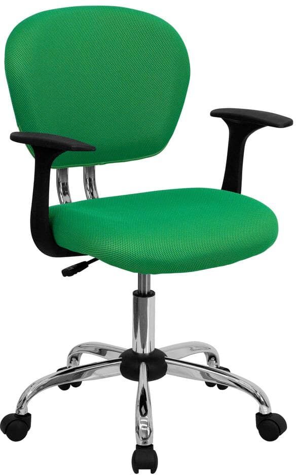 Flash Furniture Mid-Back Bright Green Mesh Swivel Task Chair with Chrome Base and Arms