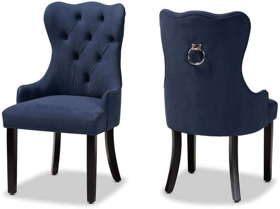 Baxton Studio Fabre Navy Blue and Dark Brown Dining Chair (Set of 2)