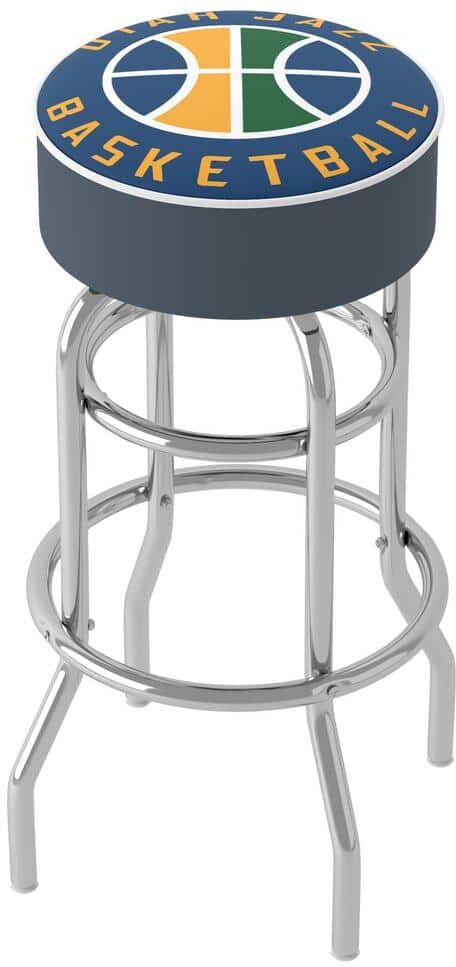 Utah Jazz Logo 31 in. Yellow Backless Metal Bar Stool with Vinyl Seat