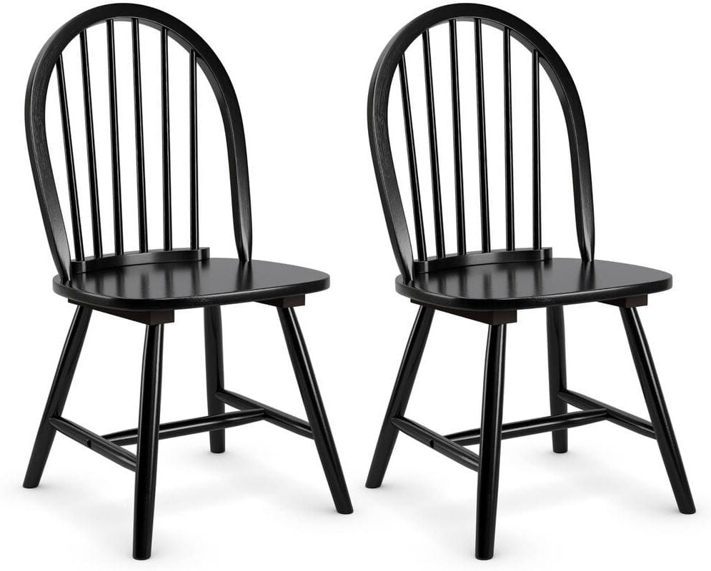 Costway Black Vintage Windsor Dining Side Chair Wood Spindleback Kitchen Room (Set of 2)