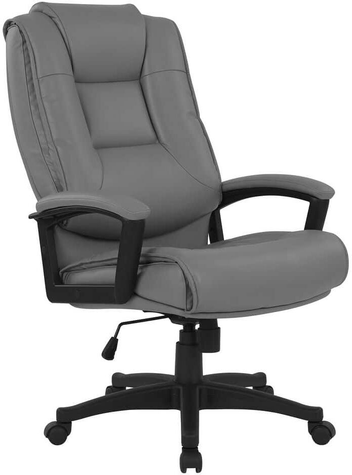 Office Star Products Executive Charcoal Bonded Leather High Back Chair with Padded Loop Arms