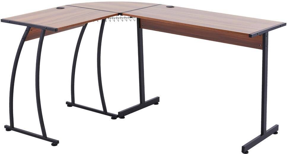 Merra 63 in. Walnut L Shape Computer Desk Gaming Desk with Cable Management