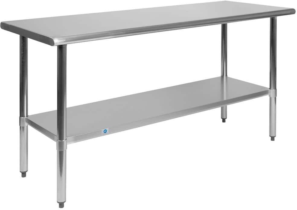 Carnegy Avenue Rawcliffe 60 in. Gray Rectangle Stainless Steel Gauge Prep and Work Table with Undershelf Steel Table