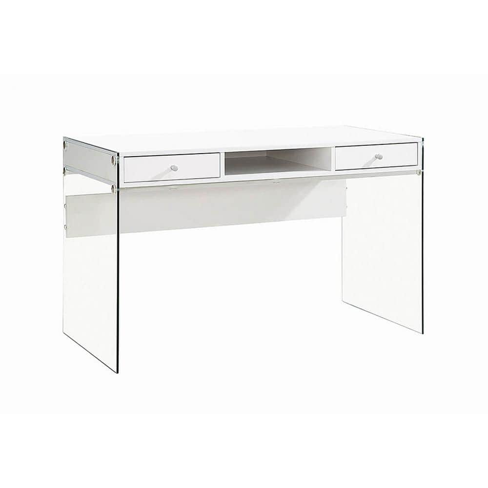 Coaster Writing Desk with Glass Sides Glossy White and Clear