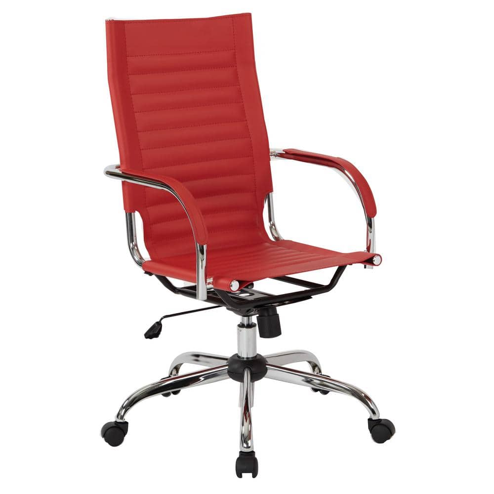 Office Star Products Trinidad High Back Office Chair with Fixed Padded Arms and Chrome Base and Accents in Red Fabric