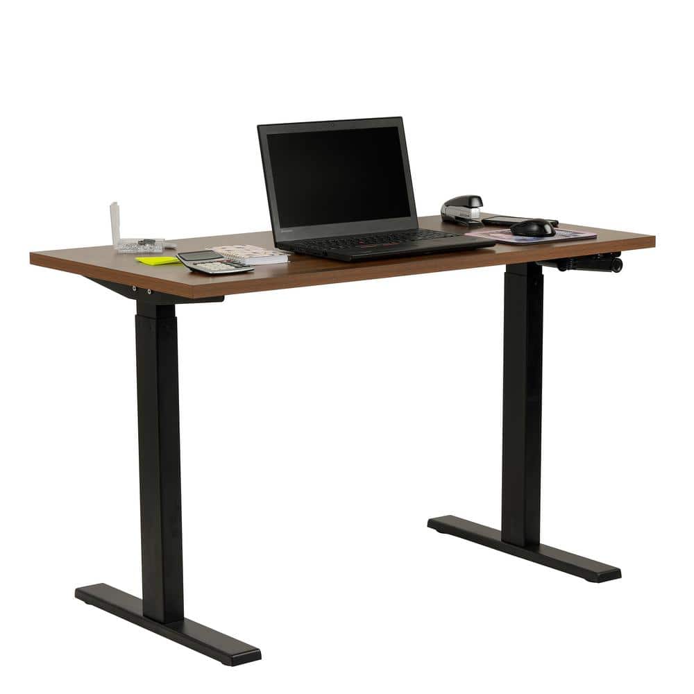 OS Home and Office Furniture Height Adjustable 46 in Danish Walnut Melamine Manually Adjustable Height Desk