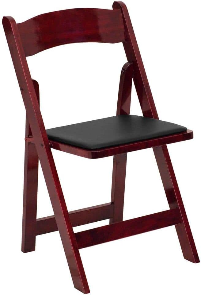 Flash Furniture Hercules Series Mahogany Wood Folding Chair with Vinyl Padded Seat