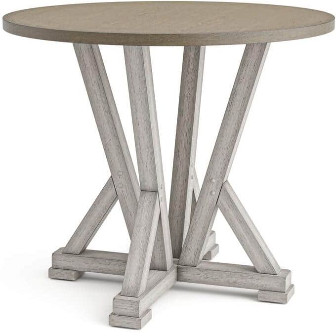 Furniture of America Rhysdee 48 in. Round Antique White and Ash Brown with Care Kit Wood Counter Height Dining Table (Seat 4)