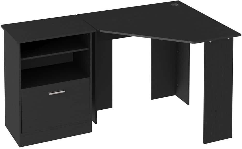 HOMCOM 36 in. L-Shaped Black Computer Desk Corner Table Desk Workstation Gaming PC Gaming Laptop Desk