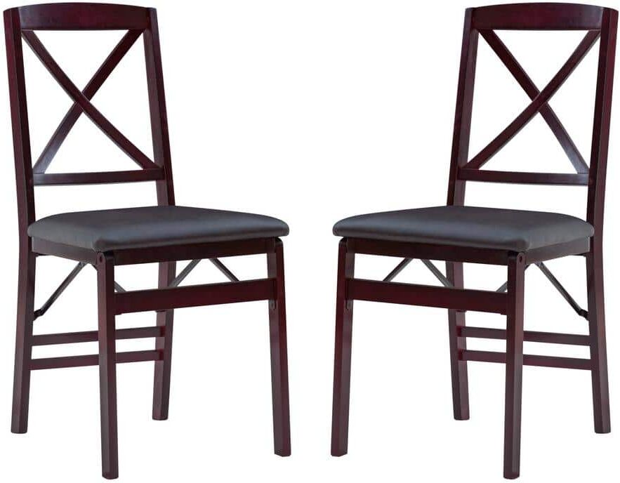 Linon Home Decor Treina Merlot Faux Leather X Back Folding Dining Side Chair (Set of 2)