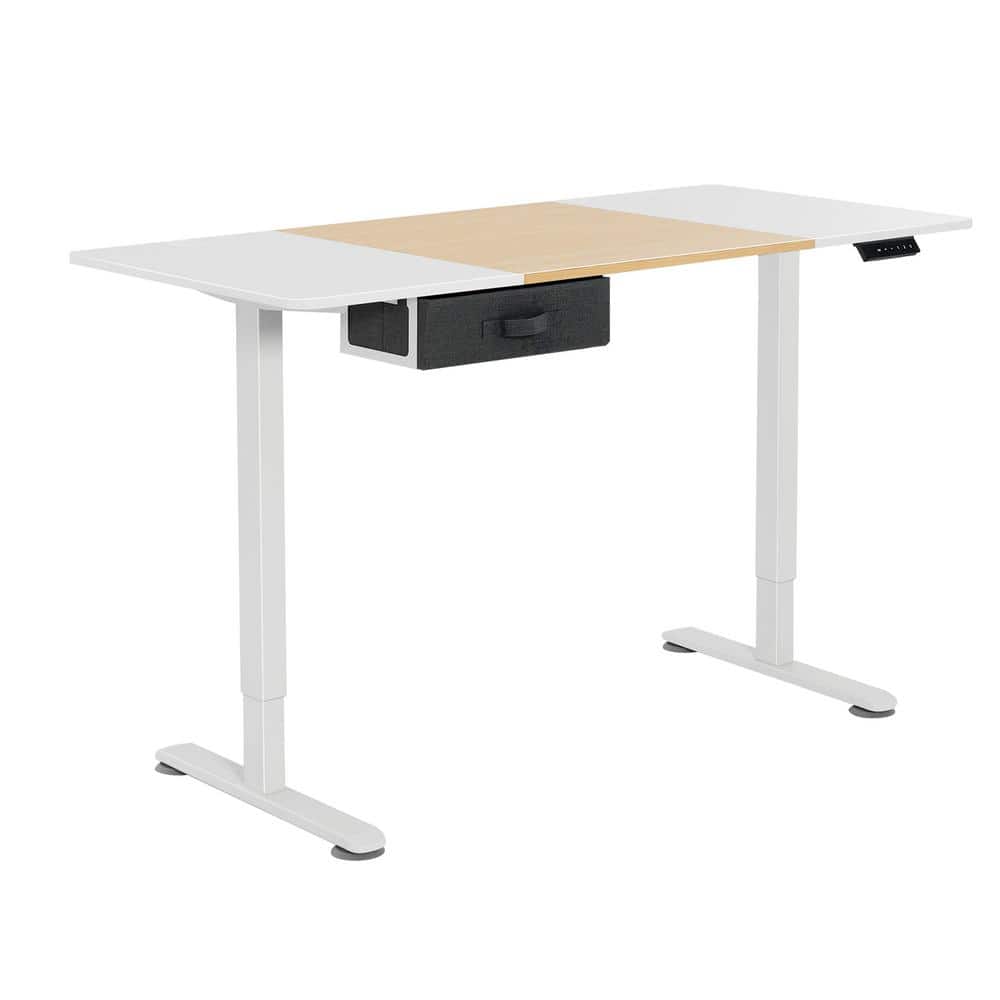 Costway 55 in. Rectangular Natural Height Adjustable Electric Standing Desk Sit Stand with USB Charging Port