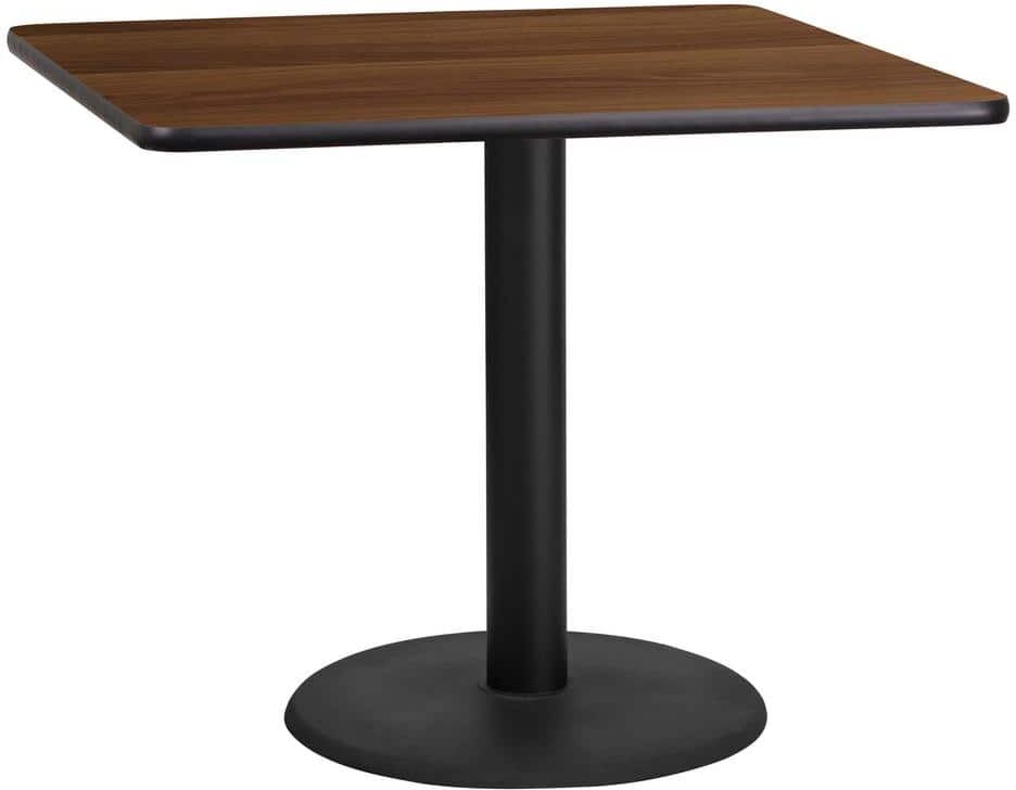 Flash Furniture 36 in. Square Walnut Laminate Table Top with 24 in. Round Table Height Base