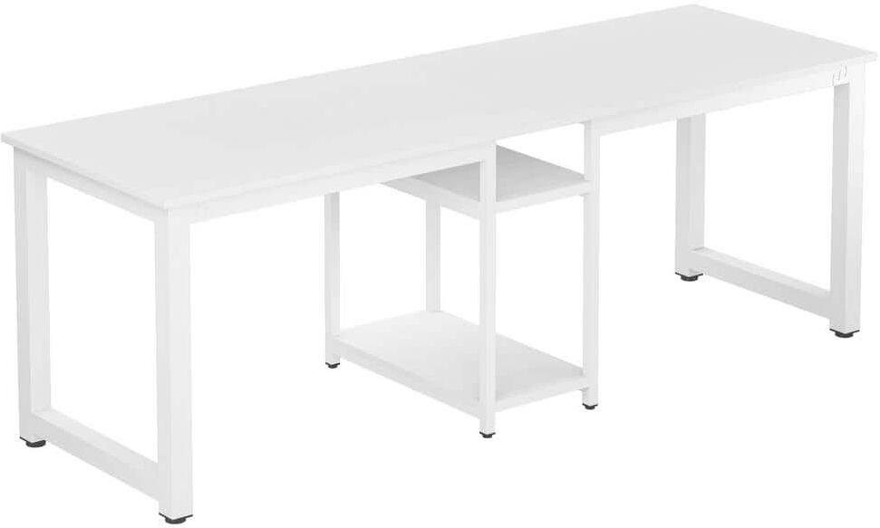 Tribesigns Cassey 78 in. Retangular White Wood and Metal 2-Person Computer Desk with Storage Shelves