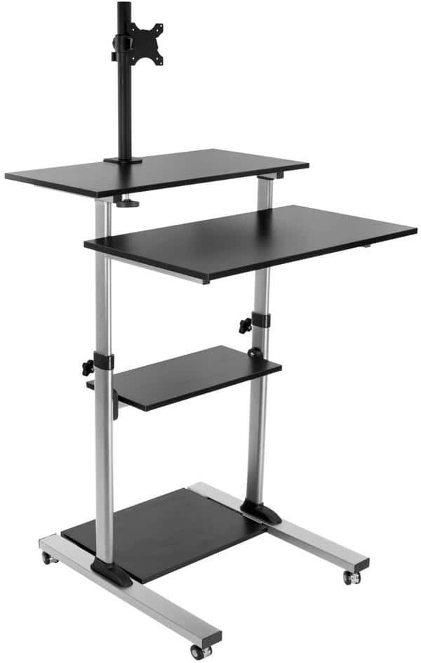 mount-it! 28 in. Silver Rolling Computer Standing Desk with Monitor Mount