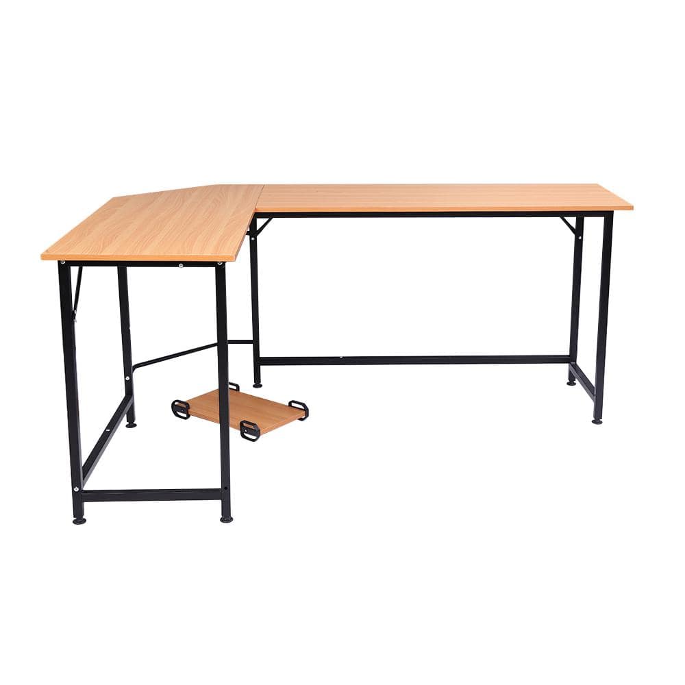 Winado 66 in. L-Shaped Desktop Computer Desk Beech Wood Color