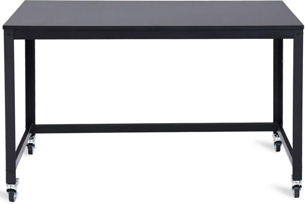 Costway 47.5 in. Rectangule Black Wood Rolling Computer Desk Metal Frame LapTop Table Study Workstation