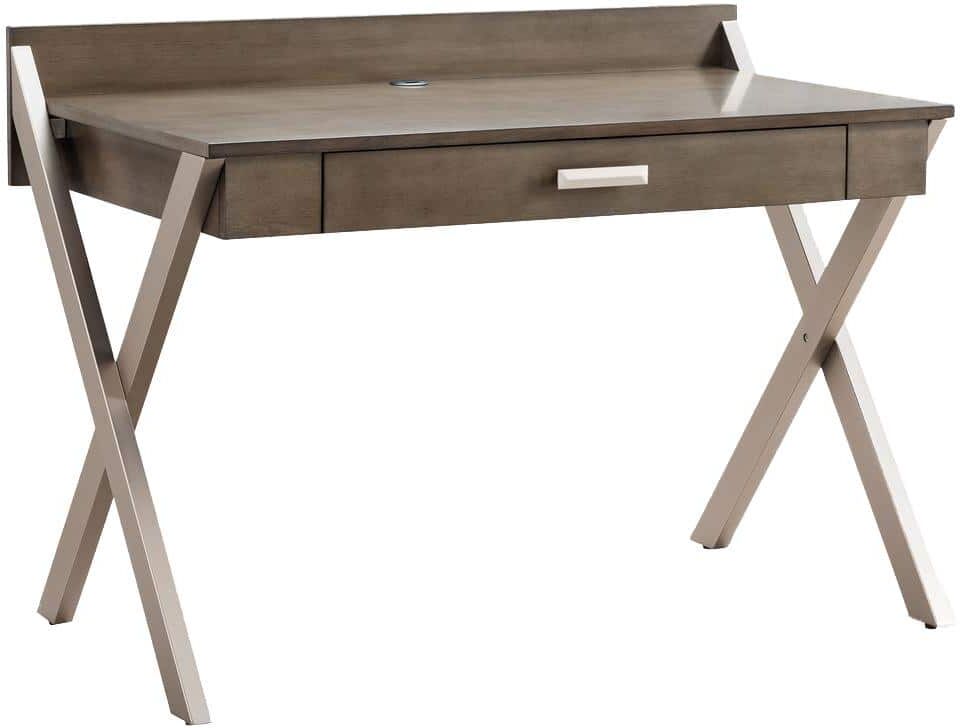 Leick Home 48 in. W x 26 in. D Mixed Metal and Wood X-Leg Computer/Writing Desk in Smoke Gray/Bronze