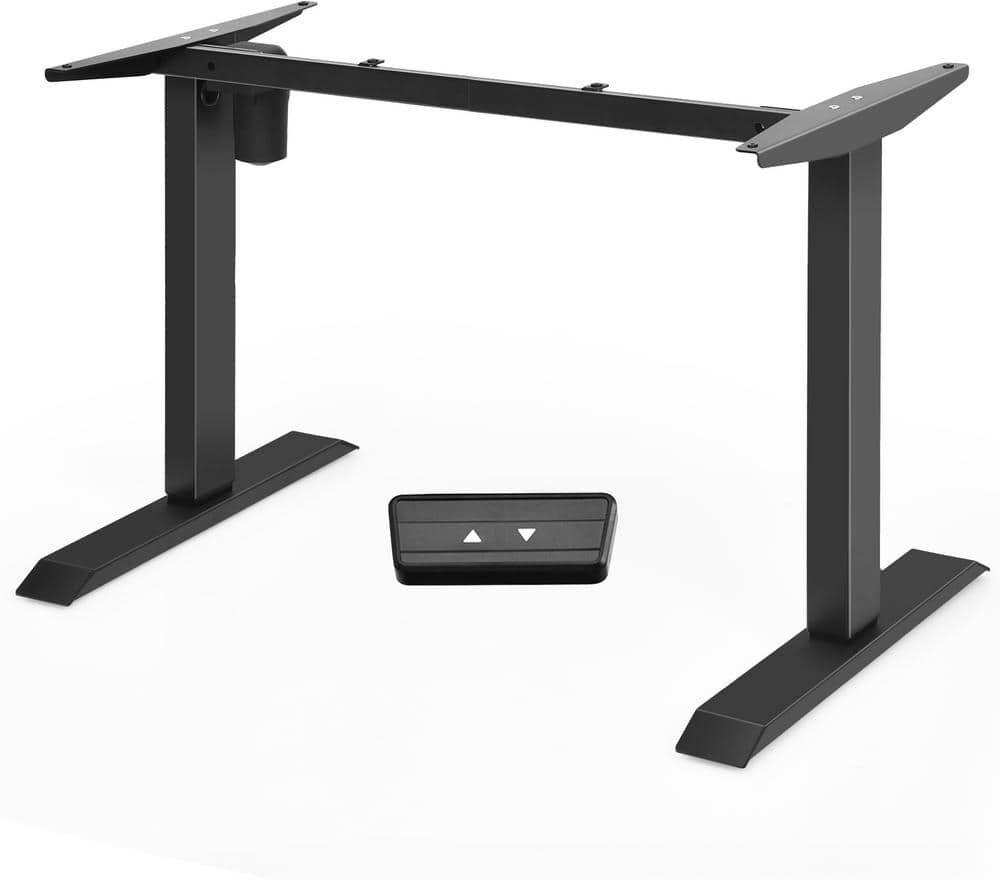 ANGELES HOME 53.5 in. W Steel Height Adjustable Electric Computer Sit-Stand Desk Frame with Button Controller, Black, No Tabletop