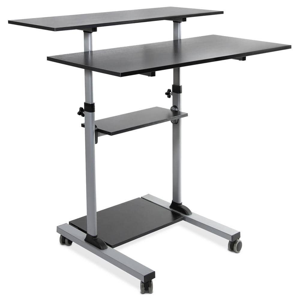mount-it! Height Adjustable Rolling Stand-Up Desk Computer and Laptop Workstation in Silver