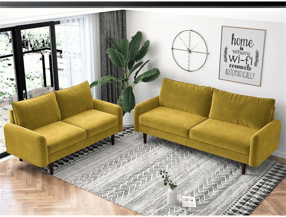 US Pride Furniture Blacke 2-Piece Greenish Yellow Velvet Living Room Set