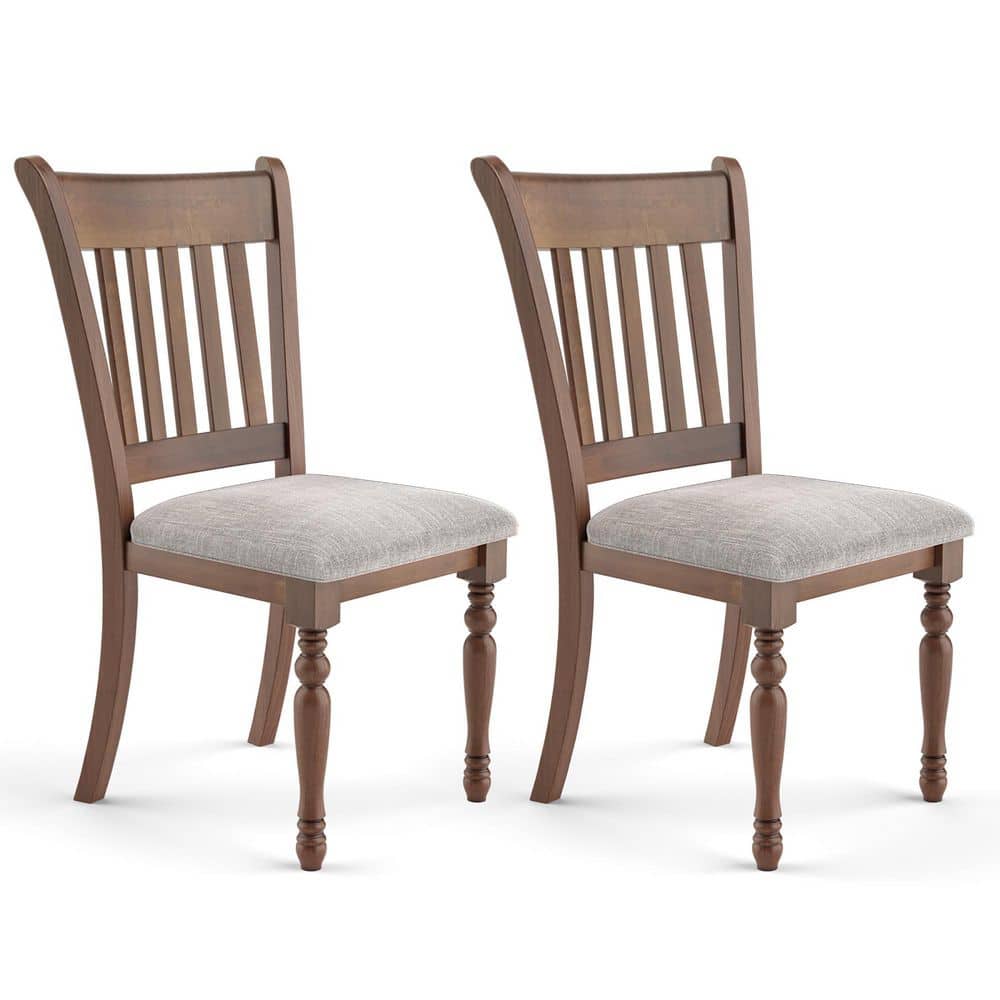 Costway Dining Chair Upholstered Vintage Wooden Dining Chair W/Padded Cushion (Set of 2)