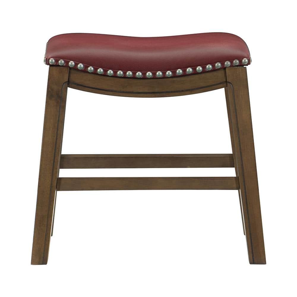 Pecos 19 in. Brown Wood Dining Stool with Red Faux Leather Seat