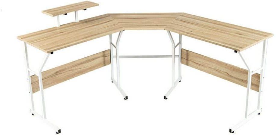 Gymax 88.5 in. W Shaped Reversible Computer Desk 2 Person Long Table Monitor Stand Oak