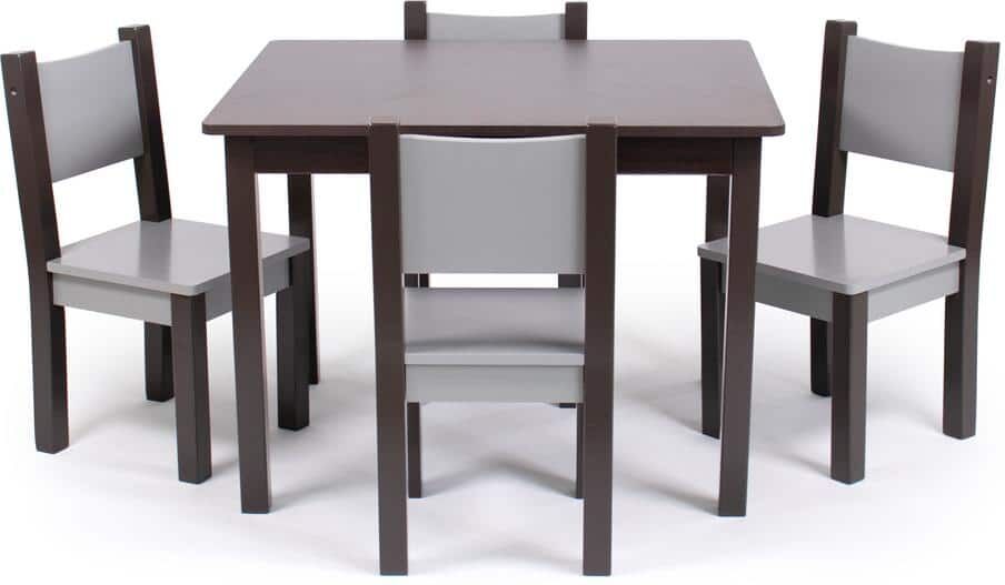 Humble Crew Sumatra 5-Piece Modern Espresso / Grey Rectangle Top Wood Toddler Table and Chair Set