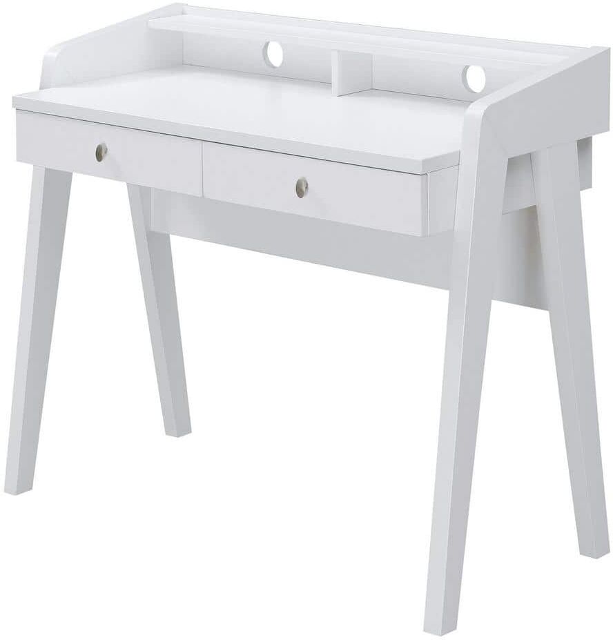 Newport 42 in. Rectangular White MDF 2 Drawer Writing Desk with Cable Management