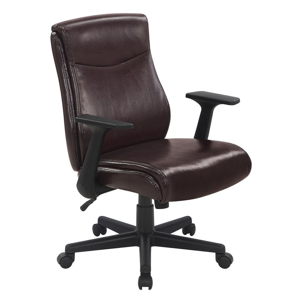 Office Star Products Work Smart Executive Seating Faux Leather Series Mid Back Office Chair In Chocolate