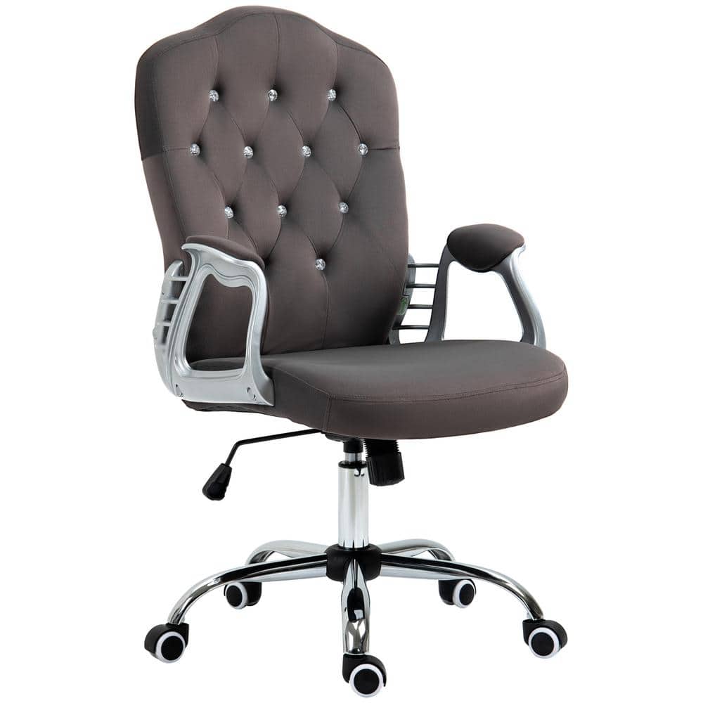 Vinsetto Dark Gray Velvet Home Office Chair, Computer Chair, Button Tufted Desk Chair with Swivel Wheels, Adjustable Height