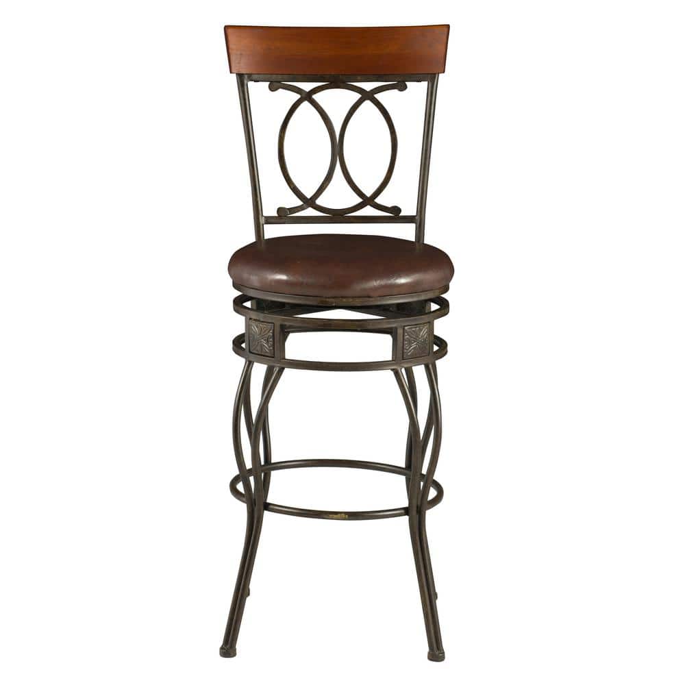 Linon Home Decor Brian 46"H Bronze Metal OX Back 30" Seat Height Bar Stool with Padded Vinyl Seat and Swivel Motion