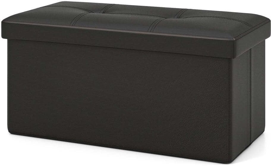 Costway Black Rectangle Folding Storage Ottoman Upholstered Footstool PVC Leather 22.5 Gallon