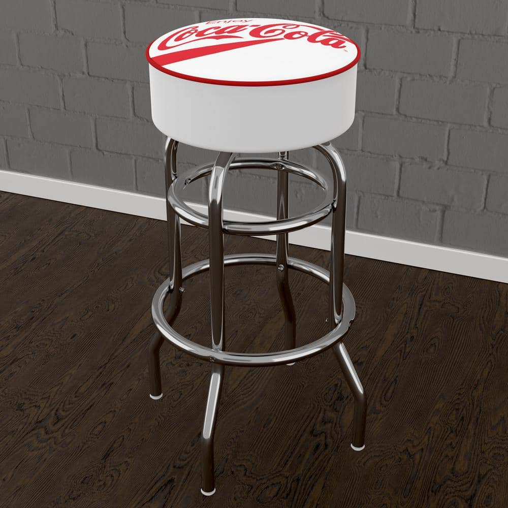 Coca-Cola Enjoy Coke White 31 in. White Backless Metal Bar Stool with Vinyl Seat