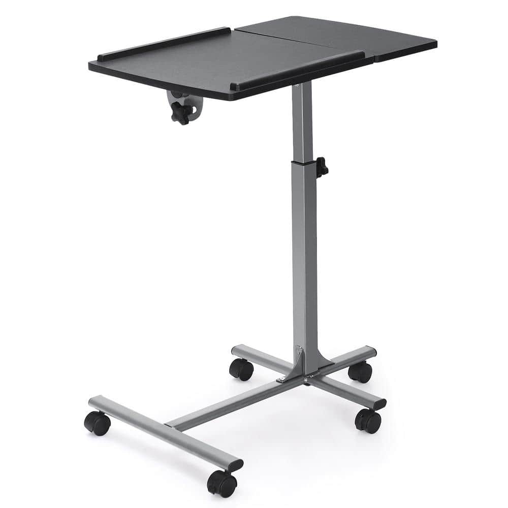 Gymax 23.5 in. Black Mobile Laptop Desk Stand on Wheels Height Adjustable Overbed Sofa Side Table