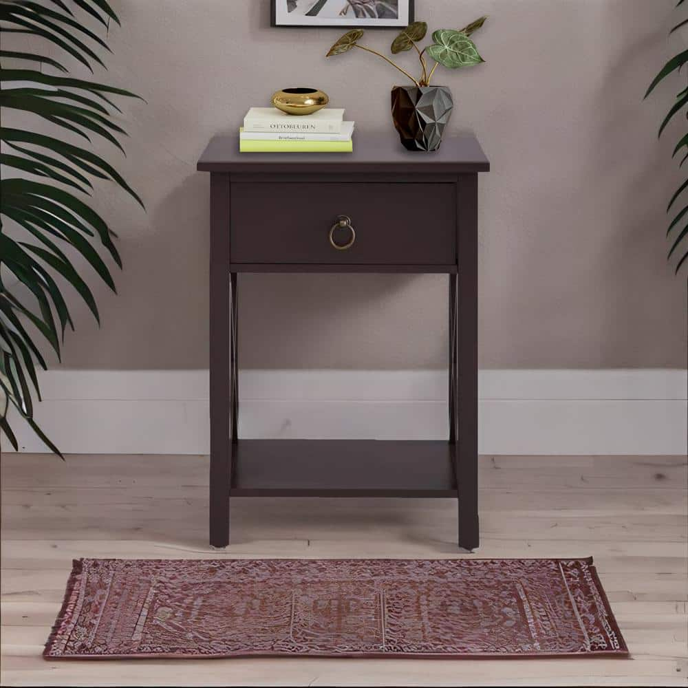 HOMESTOCK Espresso Night Stand Bedside Table with Drawer Wooden Side Tables Bedroom Night Stand 21.6 in. H x 12 in. W x 16 in. D