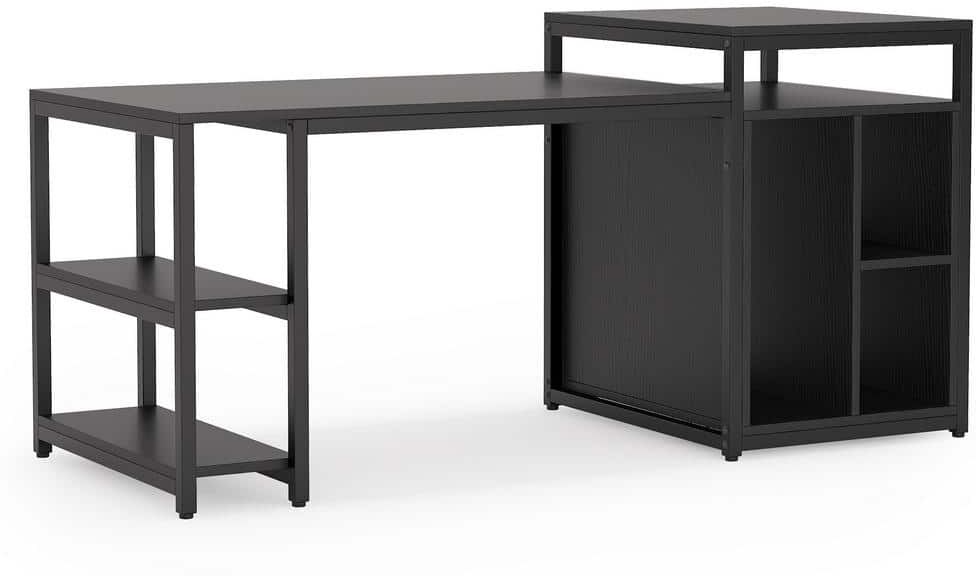 Tribesigns Cassey 70.8 in. Rectangular Black Engineered Wood Computer Desk with Printer Shelf CPU Stand