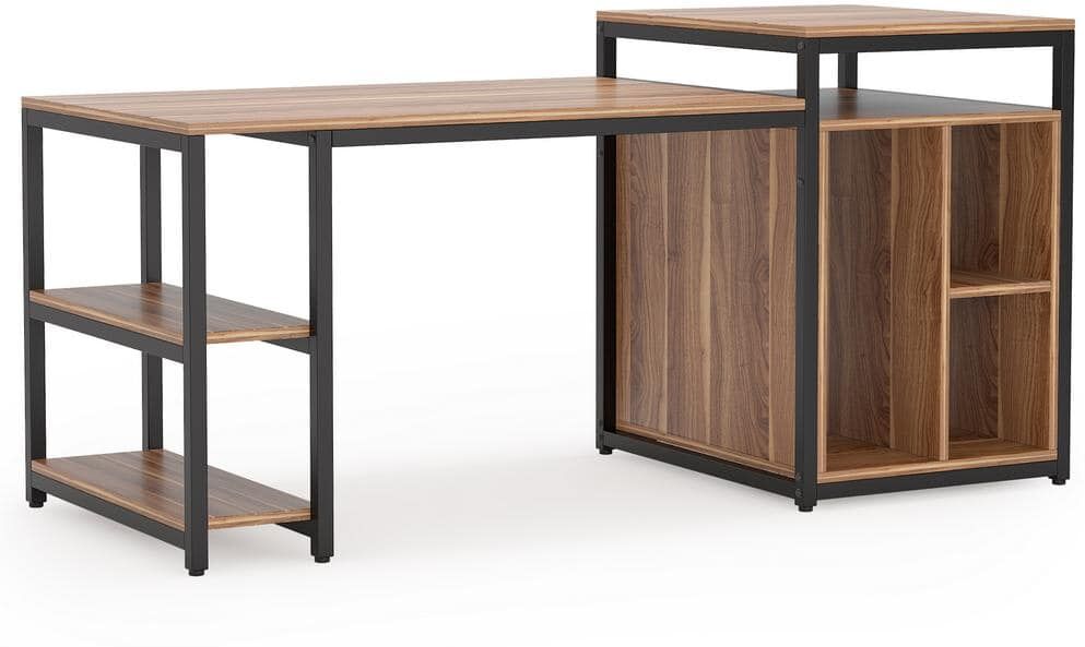 Tribesigns Cassey 70.8 in. Rectangular Brown Engineered Wood Computer Desk with Printer Shelf CPU Stand