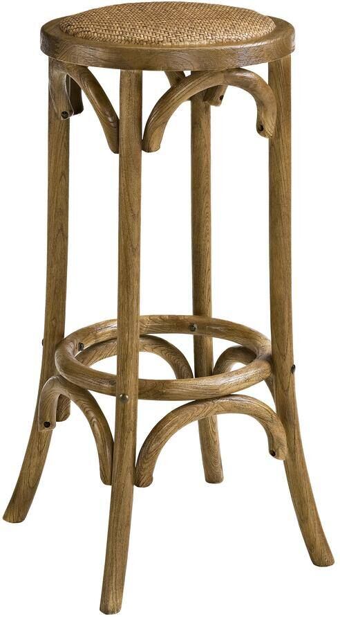 Linon Home Decor Posy Walnut Finish Backless Barstool with Woven Natural Fibers