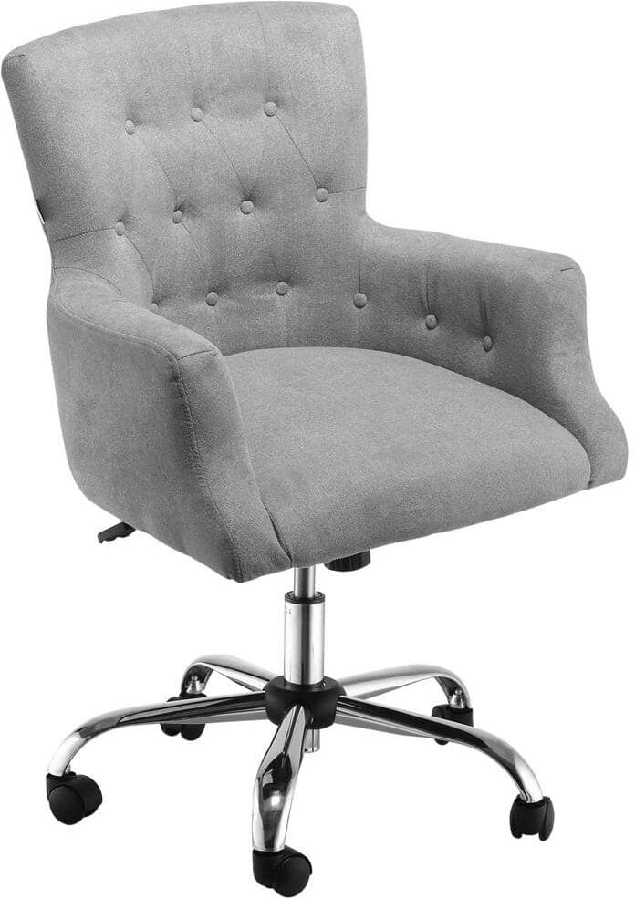 HOMCOM Gray, Mid Back Modern Home Office Chair with Tufted Button Design and Padded Armrests, Swivel Computer Desk Chair