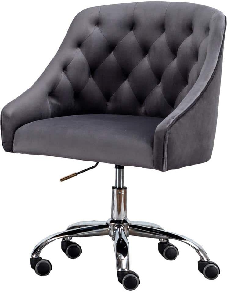 Best Master Furniture Dulce Dark Gray Velvet Swivel Task Chair with Silver Base