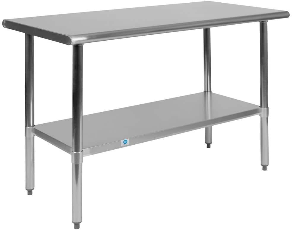 Carnegy Avenue Rawcliffe 48 in. Gray Rectangle Stainless Steel Gauge Prep and Work Table with Undershelf Steel Table